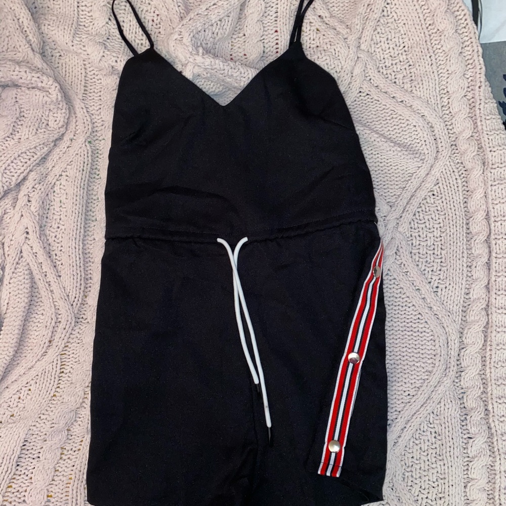 RED STRIPE/ BUTTON ROMPER - Picture 2 of 3